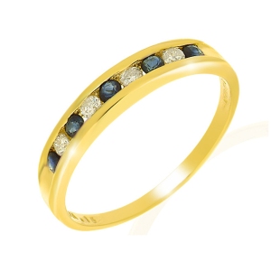 Ivy Gems 9ct Yellow Gold Blue Sapphire And Diamond Channel Set Ring Sizes N & R - Between 50-64% off RRP