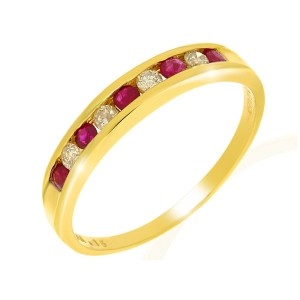Ivy Gems 9ct Yellow Gold Ruby & Diamond Channel Set Half Eternity Ring  Sizes L, M, N, O & Q -- 59-71% OFF RRP