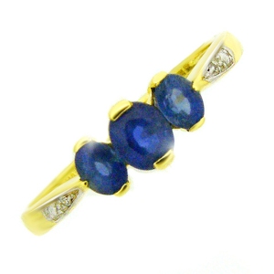 Ivy Gems 9ct Yellow Gold Light Sapphire & Diamond Trilogy Ring  Sizes L-Q  - 56-63% OFF RRP