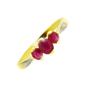 Ivy Gems 9ct Yellow Gold Ruby & Diamond Trilogy Ring Sizes M, O, P  - 56% OFF RRP