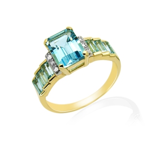 Ivy Gems 9ct Yellow Gold Blue Topaz and Diamond Ring sIZES l, n, o, q  - 57-58% OFF RRP