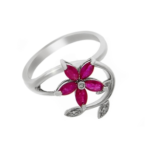 9ct White Gold Ruby and Diamond Floral Ring  Size K - 68% OFF RRP