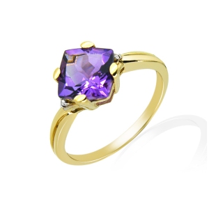 9ct Yellow Gold Amethyst and Diamond Ring Size O - 46% OFF RRP