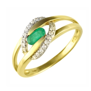 Ivy Gems 9ct Yellow Gold Eliptcial Emerald & Diamond Ring