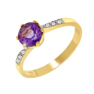 Ivy Gems 9ct Yellow gold Amethyst and Diamond Solitaire Ring