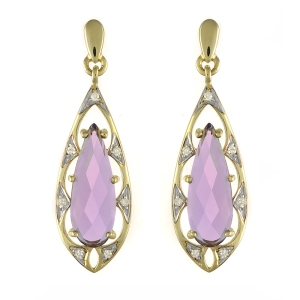 Ivy Gems 9ct Yellow Gold Pineapple Cut Amethyst and Diamond Tear Drop Baroque Style Earrings