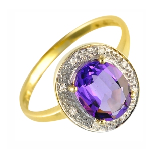 Ivy Gems 9ct Yellow Gold Fancy Cut Oval 1.25ct Amethyst and Diamond Dress Ring