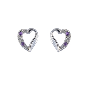 Ivy Gems 9ct White Gold Amethyst and Diamond Sweet Heart Open Work Stud Earrings