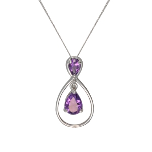Ivy Gems 9ct White Gold Amethyst Tear Drop Pendant on a Curb Chain of Length 46cm